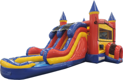 Red/Blue Castle Dual Lane Slides Wet/Dry